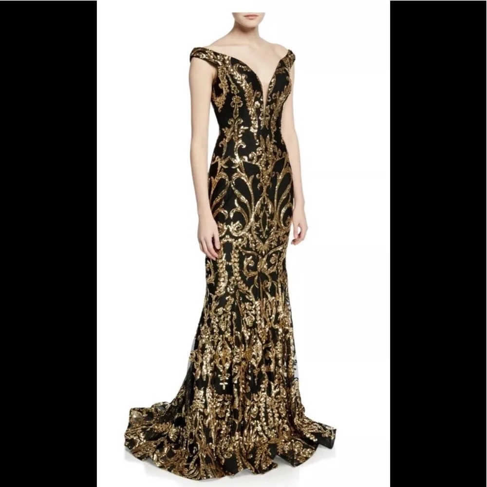 Jovani Sequined V-Neck Mermaid Gown,Size 4